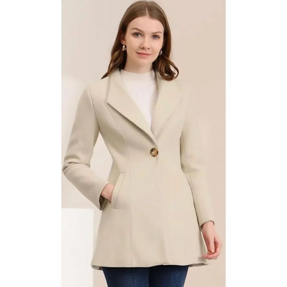 Allegra K Women's Lapel Collar Buttoned Outwear Elegant Work Notch Trench